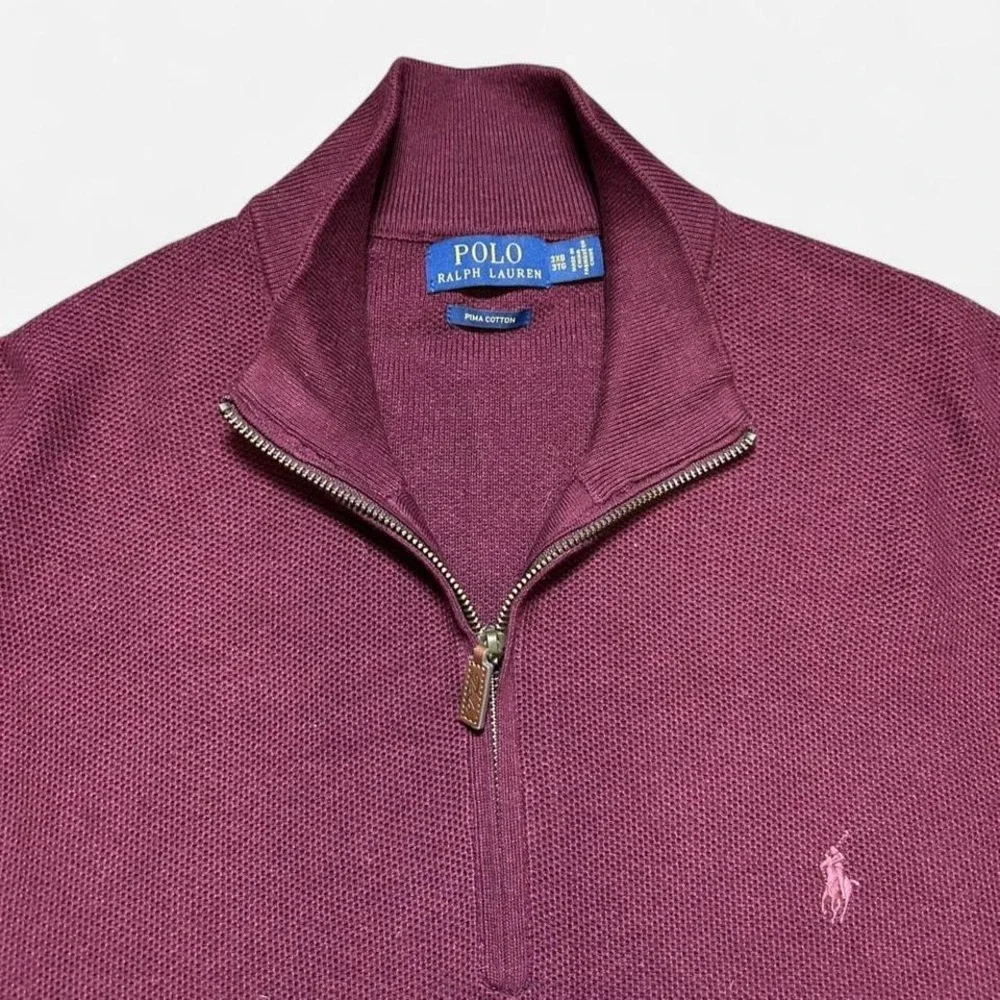Polo Ralph Lauren Sweater Mens 3XB‎ Maroon Pima Cotton Quarter Zip Pullover